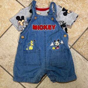Disney Mickey Mouse Blue Denim Overalls and Shirt